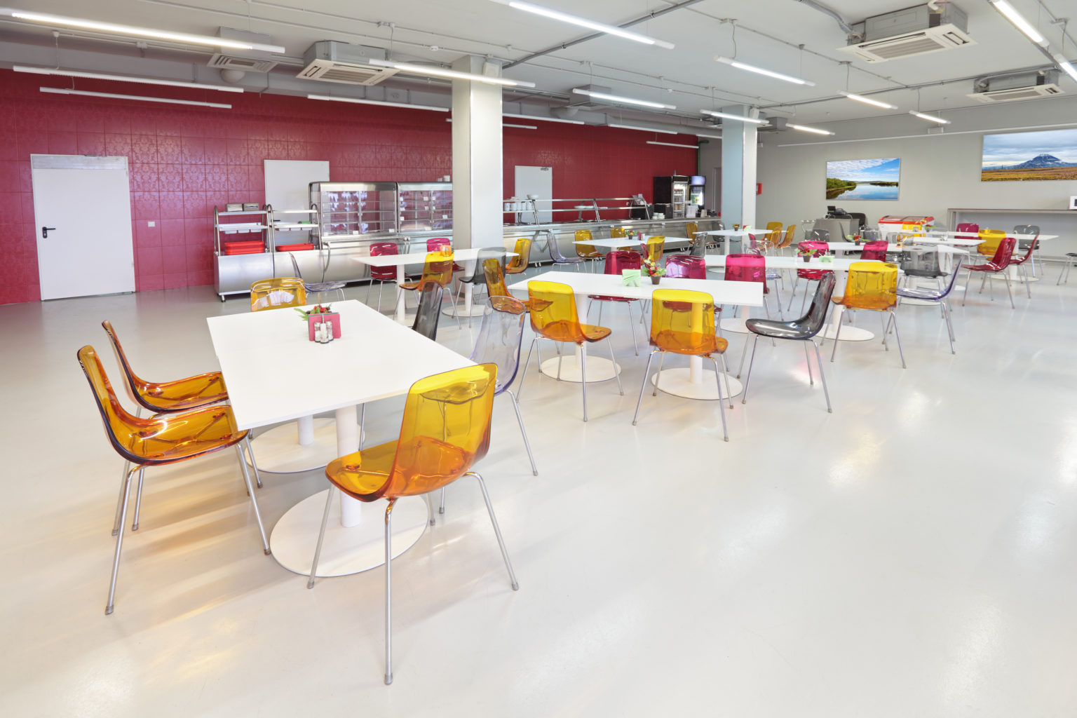 The interior of the factory canteen, nobody